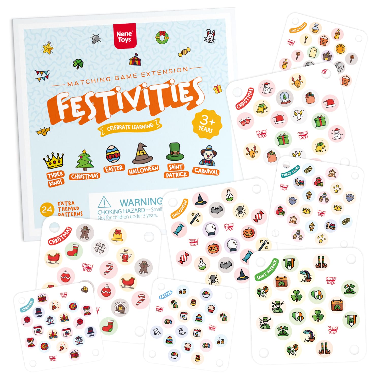 Photo 1 of Nene Toys Festivities Memory Game Extension Set - 24 Additional Matching Cards for Christmas, Three Kings, Easter, Halloween, Carnival and More [Nene Toys Exclusive Size]