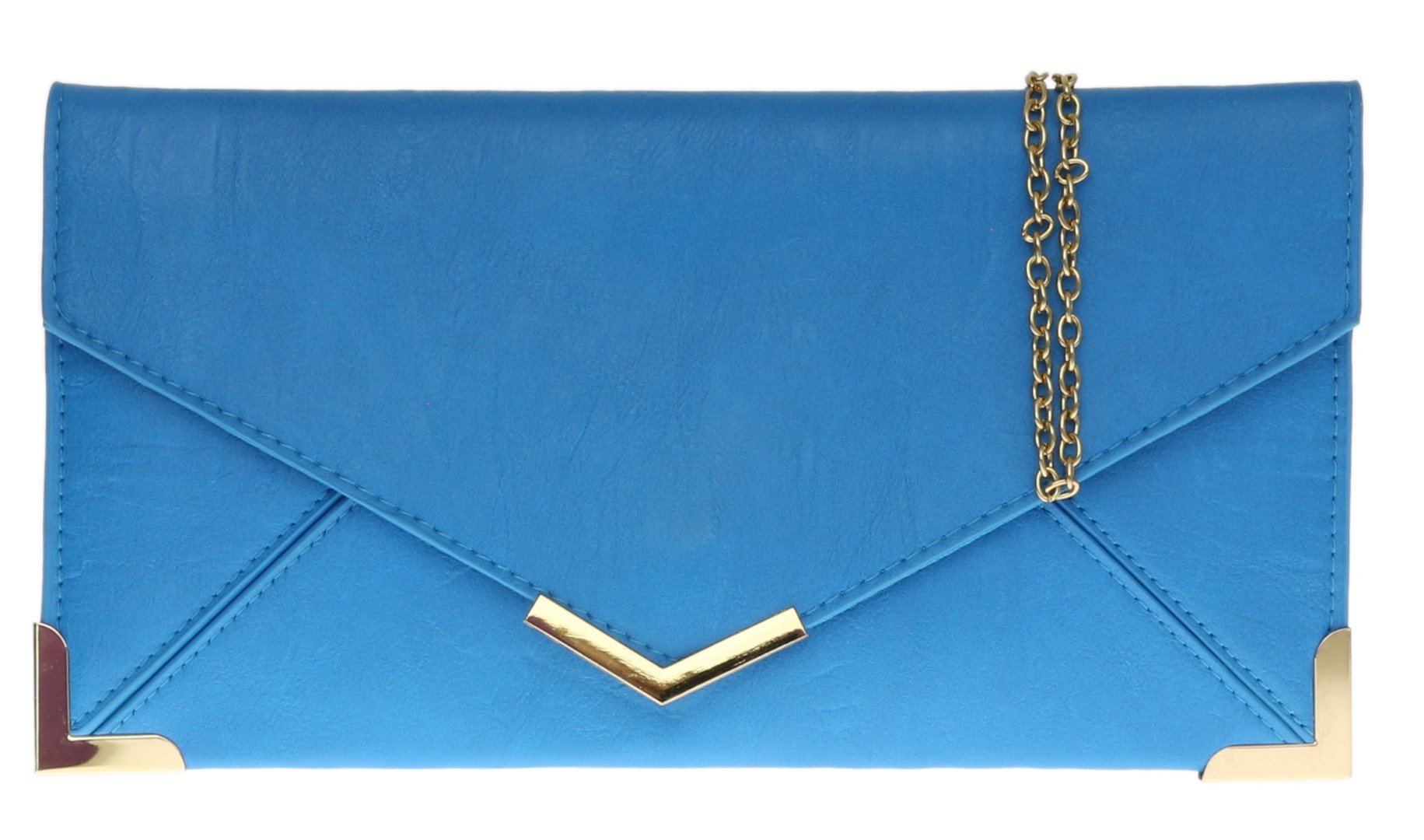Girly Handbags Womens Neon Clutch Bag Vintage Envelope Gold Trim Flat Small Summer (Blue)