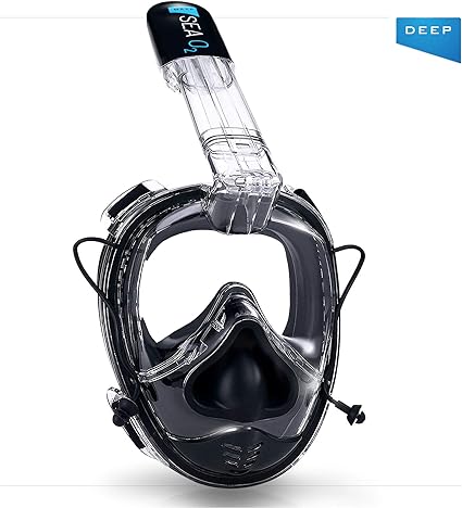 Download Deep Sea O2 Full Face Snorkel Mask Set Designed To Protect Against Dangerous Co2 Build Up Panoramic View Soft Nose For Diving Anti Fog Camera Mount Universal Size PSD Mockup Templates