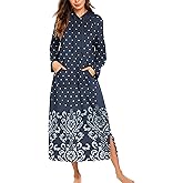 Ekouaer Sleepwear Women Long Sleeve Hooded Nightgown Contrast Color Full Length Loungewear with Pocket