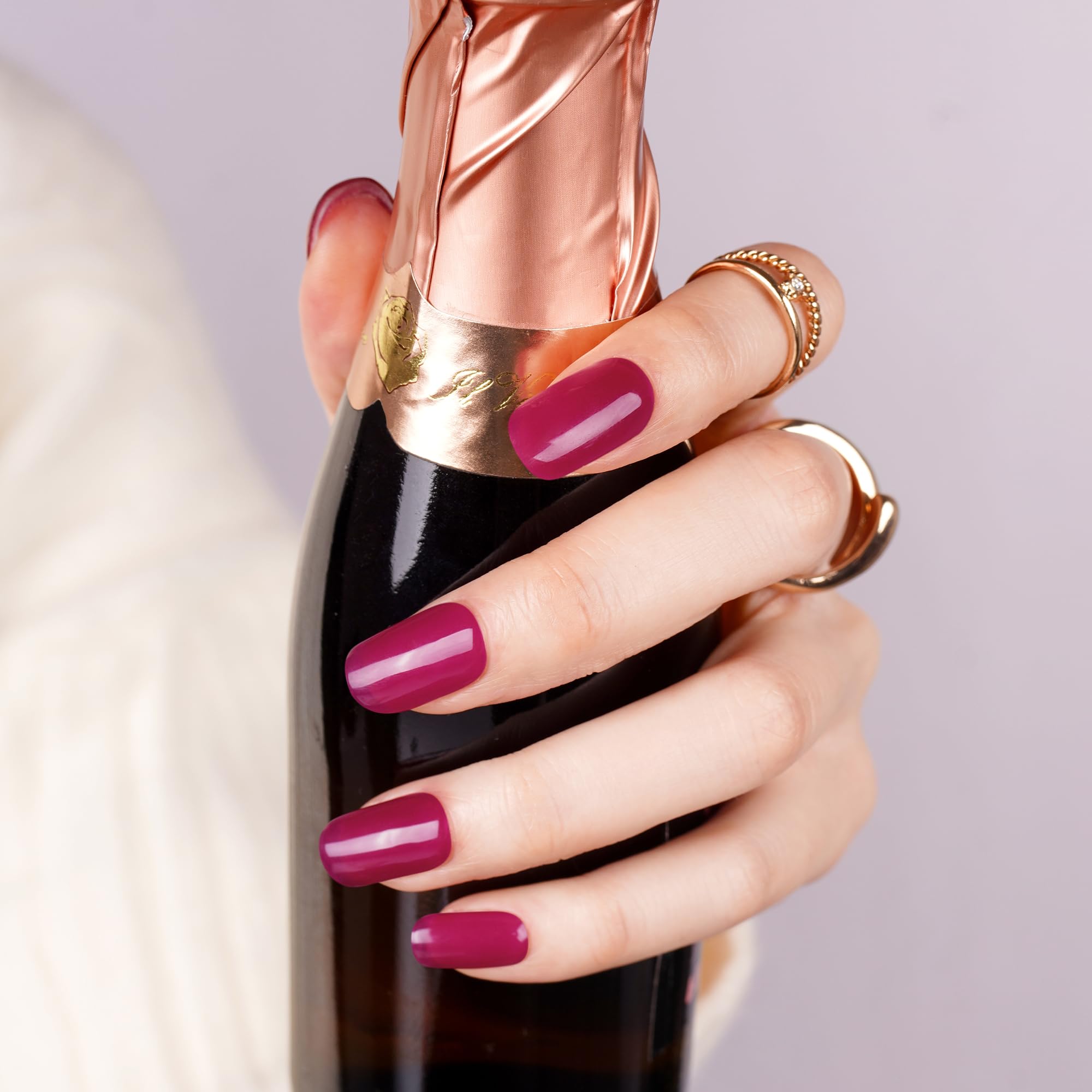 DANNI & TONI 28 Stickers Semi Cured Gel Nail Polish Strips Gel Nail Stickers Solid Colour Medium Violet Red(Rosy Embrace),Salon-Quality Gel Nail Polish Strips Manicure Stickers Set