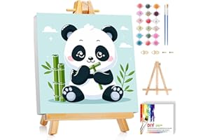 Gemozaic Paint by Numbers Kit for Kids with Frame and Easel, Cute Panda Kids Paint by Number on Canvas for Age 4-8, 8x8 Inch