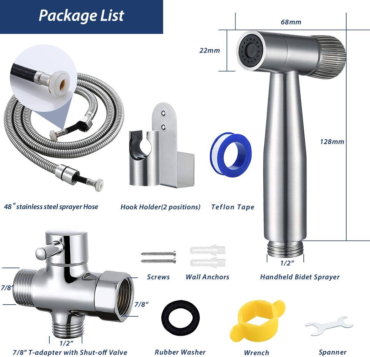 Keonjinn Handheld Bidet Sprayer for Toilet, Baby Cloth Diaper Sprayer with Superior Pressure Control Knob, Bathroom Water Bidet Sprayer Kit, Stainless Steel Bidet Toilet Attachment - - 