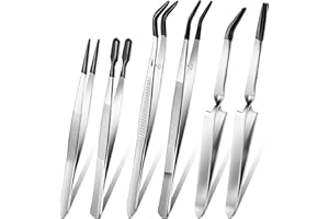 Jingmore 6 Pieces Tweezers with Rubber Tips Rubber Tipped Tweezer Cross Lock PVC Coated Tweezers Craft Jewelry Anti Scratch Long for Crafting Beads Jewelry Stamps Succulents Pet(Black)