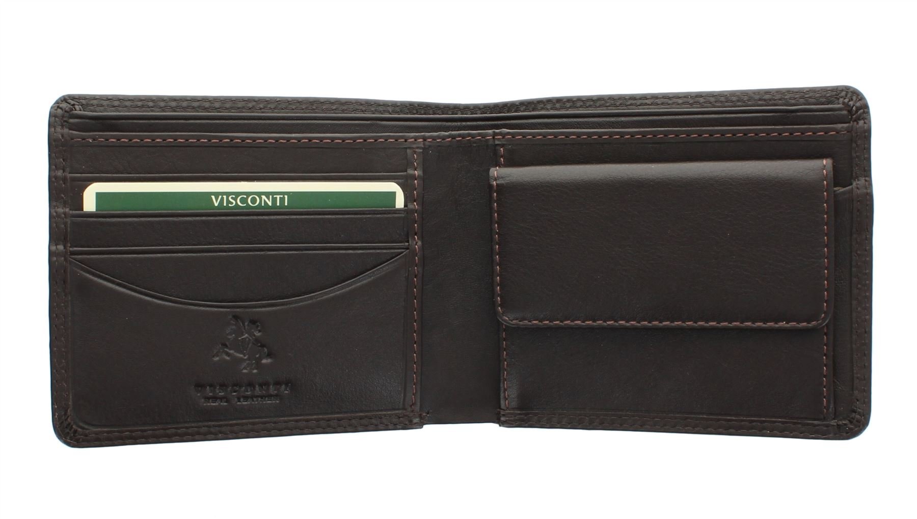 VISCONTI Heritage Collection Bi-Fold Stamford Leather Wallet RFID Blocking HT7 Chocolate