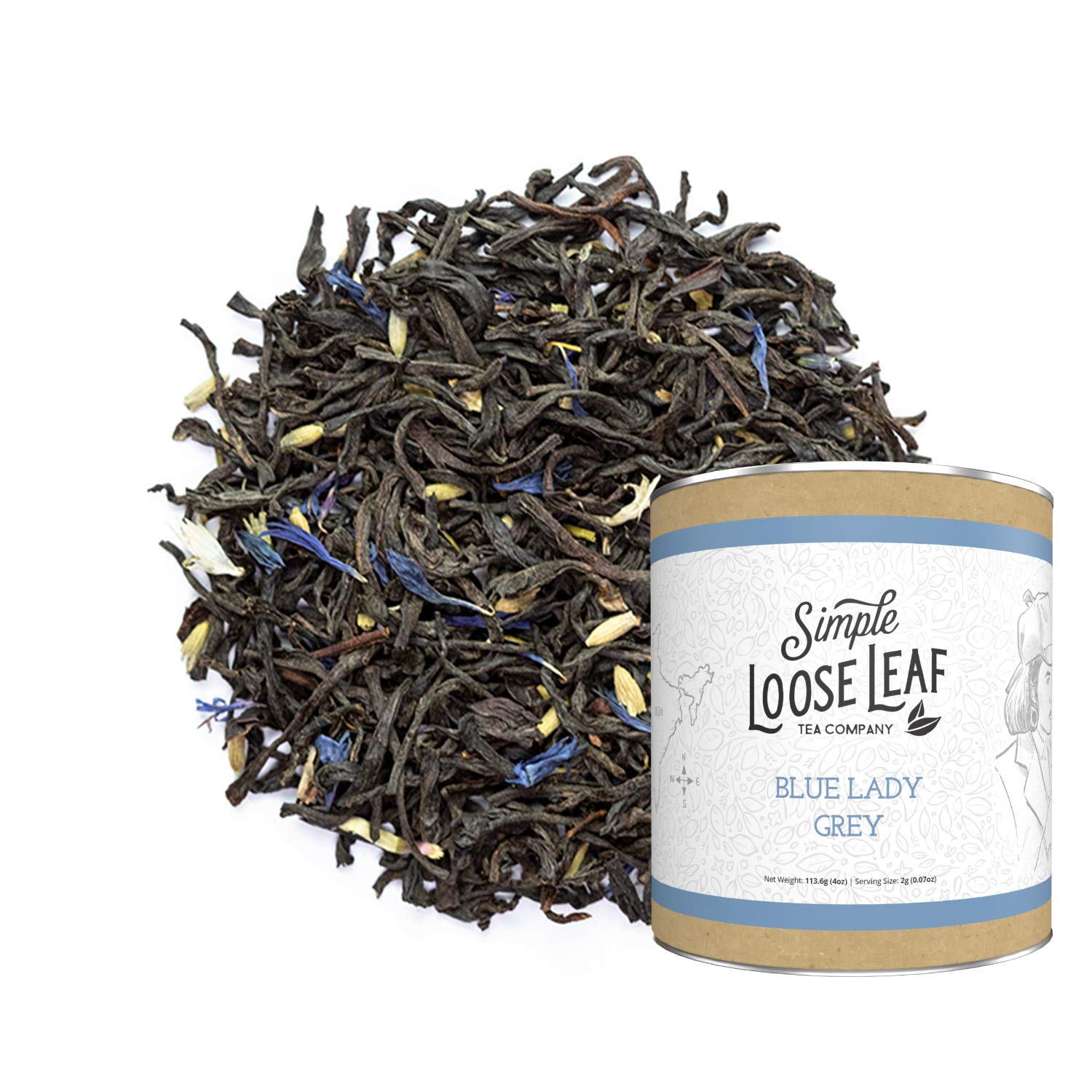 Simple Loose Leaf - Blue Lady Grey Tea - Premium Loose Leaf Black Tea (4 oz) - High Caffeine - Keto friendly - USA Hand Packaged - 60 Cups