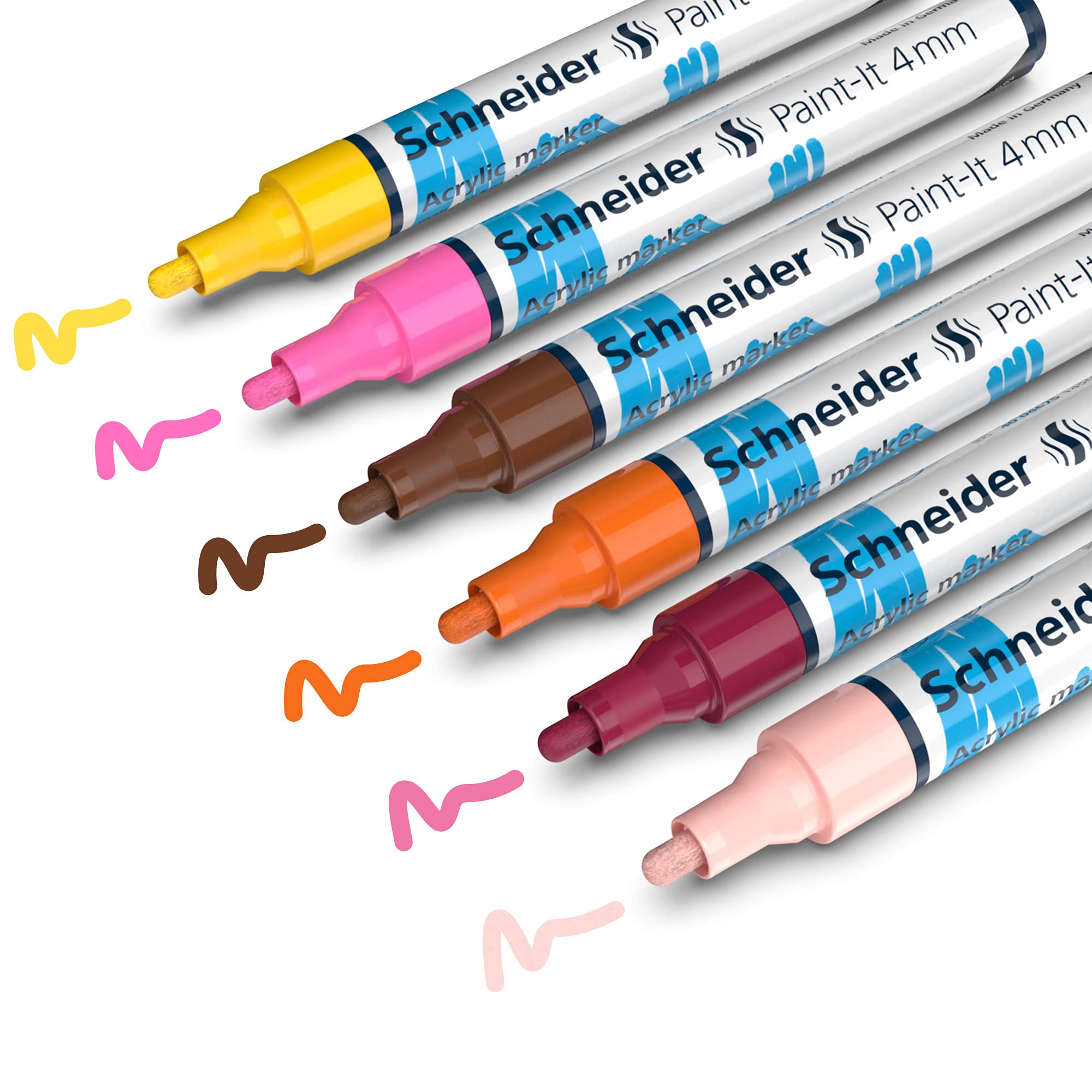 Schneider Paint-It 320 Acrylic Marker Set 3 (4 mm Round tip, high Coverage, Brilliant Colour, for Almost All Surfaces) 6 Pieces