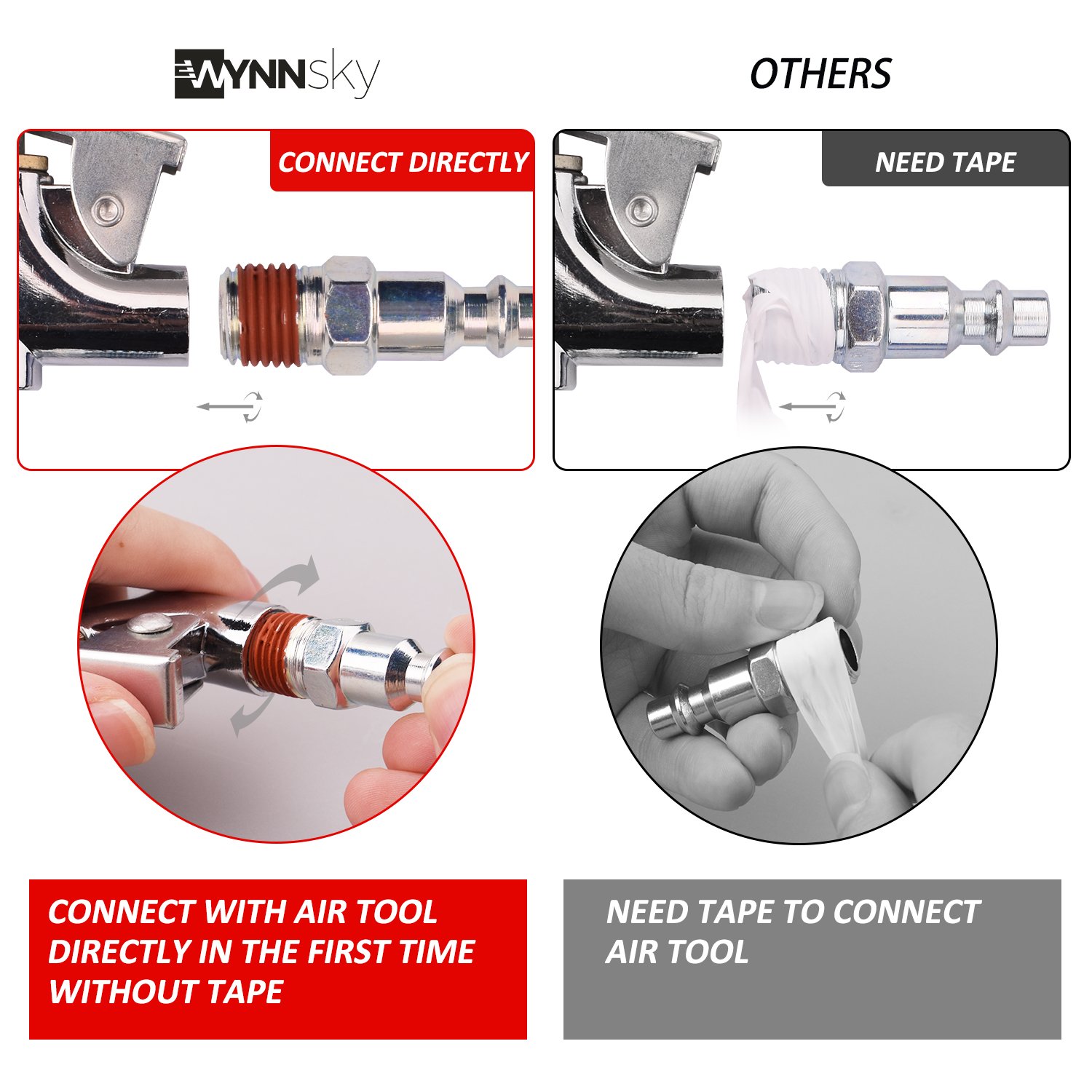 WYNNsky Air Tool Coupler and Plug Kit, 1/4 Inch NPT Fittings Industrial Type, 7 Piece w/Storage Case