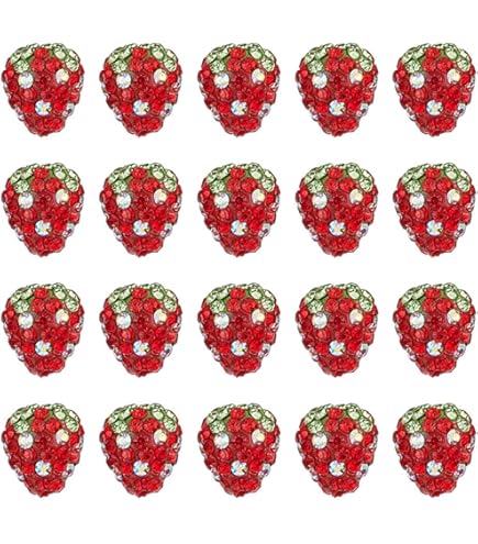 50 Pcs Strawberry Glass Beads - Handmade Lampwork Fruit Spacer Beads For DIY Jewelry Making (Pink)
