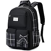 VANKANY Black Backpack for Girls, Cute Teenage Bookbag for Women Middle School Highschool College Student Mochila Universitaria para Mujer