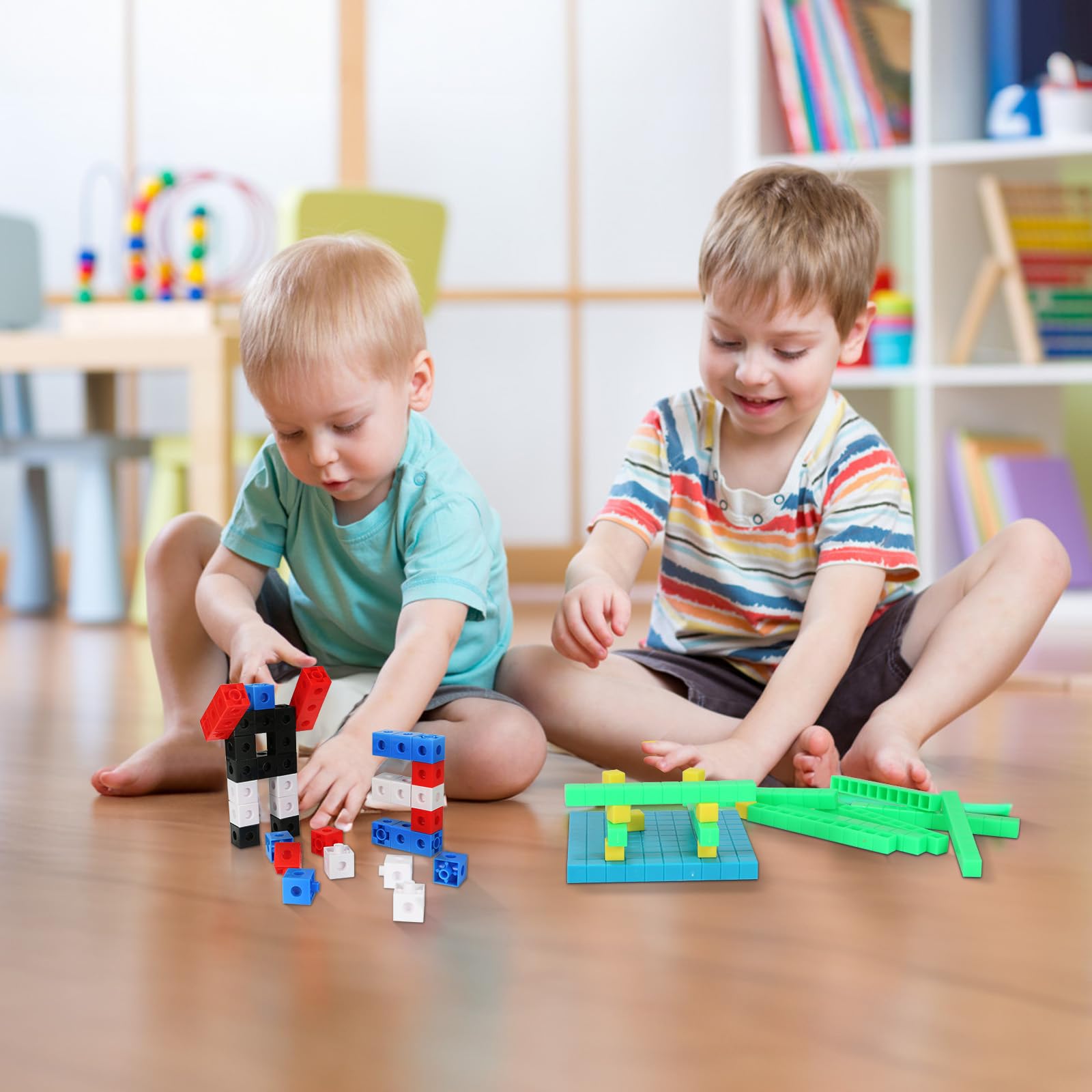 TOMMYHOME Essential Preschool Kindergarten Learning Set, Collection of Clocks, Cubes, Blocks Stacking Toys for Boys&Girls Aged 3 4 5 6 Years.
