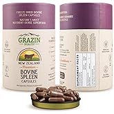 GRAZIN HEALTH Grass Fed Bovine Spleen Capsules 3000 mg Per Serving Whole Food Organ Supplement with Naturally Occurring Peptides and Micronutrients for Daily Nutrition and Wellness Support 30 Servings