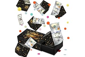 WenmthG Happy Birthday Surprise Gift Box Explosion for Money - DIY Pop Out Folding Bounce Explosion Gift Box with Confetti - Birthday Money Bank - Cash Gift Idea for Women Men Kids (Black Gold)