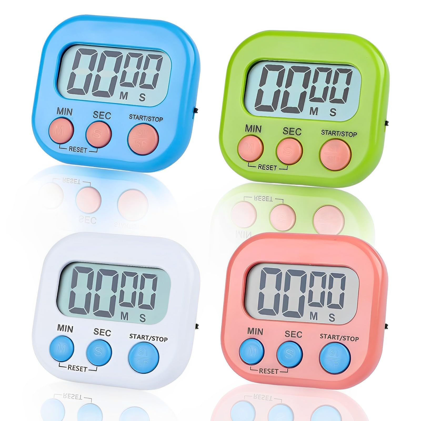 JIANYH 4PCS Digital Timer, Timer Clock Kitchen Timers for Cooking Minute Seconds Count Up Countdown for Kids Kitchen Cooking Classroom Gym Study Teeth Cleaning Kids Children (Blue-Green-Pink-White).
