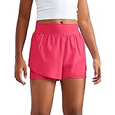 CRZ YOGA Girls Feathery-Fit Soft 2 in 1 Dolphin Athletic Shorts - Tennis Soccer Running Casual Liner Pockets Kids Teen