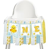 Duck 1st Birthday Decorations - Ducky High Chair Banner, One Birthday Party Supplies, Blue Baby Shower Party Decor Photo Props for Boy & Girls