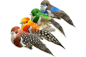 LWINGFLYER 4pcs Artificial Birds Clip on Bird Ornaments with Feathers for Spring Christmas Tree Decoration, Arts & Crafts and Floral Arrangements (Model-4S14)