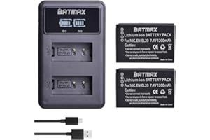 Batmax 2 Pack EN-EL20 Batteries and LED USB Dual Charger for NikonEN-EL20 EN-EL20a and 1 J1, 1 J2, 1 J3, 1 S1, 1 V3, 1 AW1,Co