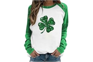 GENERIC 2024 St Patricks Day Shirt for Women Long Sleeve Irish Shamrock Graphic Crewneck Sweatshirt Cute Green Gnome Tops