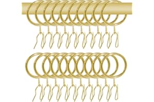 WISION 30 Pcs Metal Curtain Rings & Hooks, 30mm Internal Diameter, Decorative Curtain Hanging Rings for Rods (Gold)