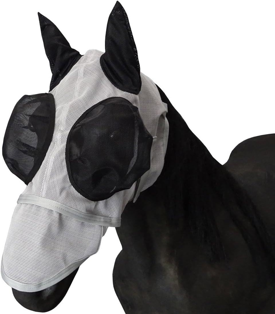 Mesh Fly Mask with Ears Nose UV Protection Full Face for Horse/Cob