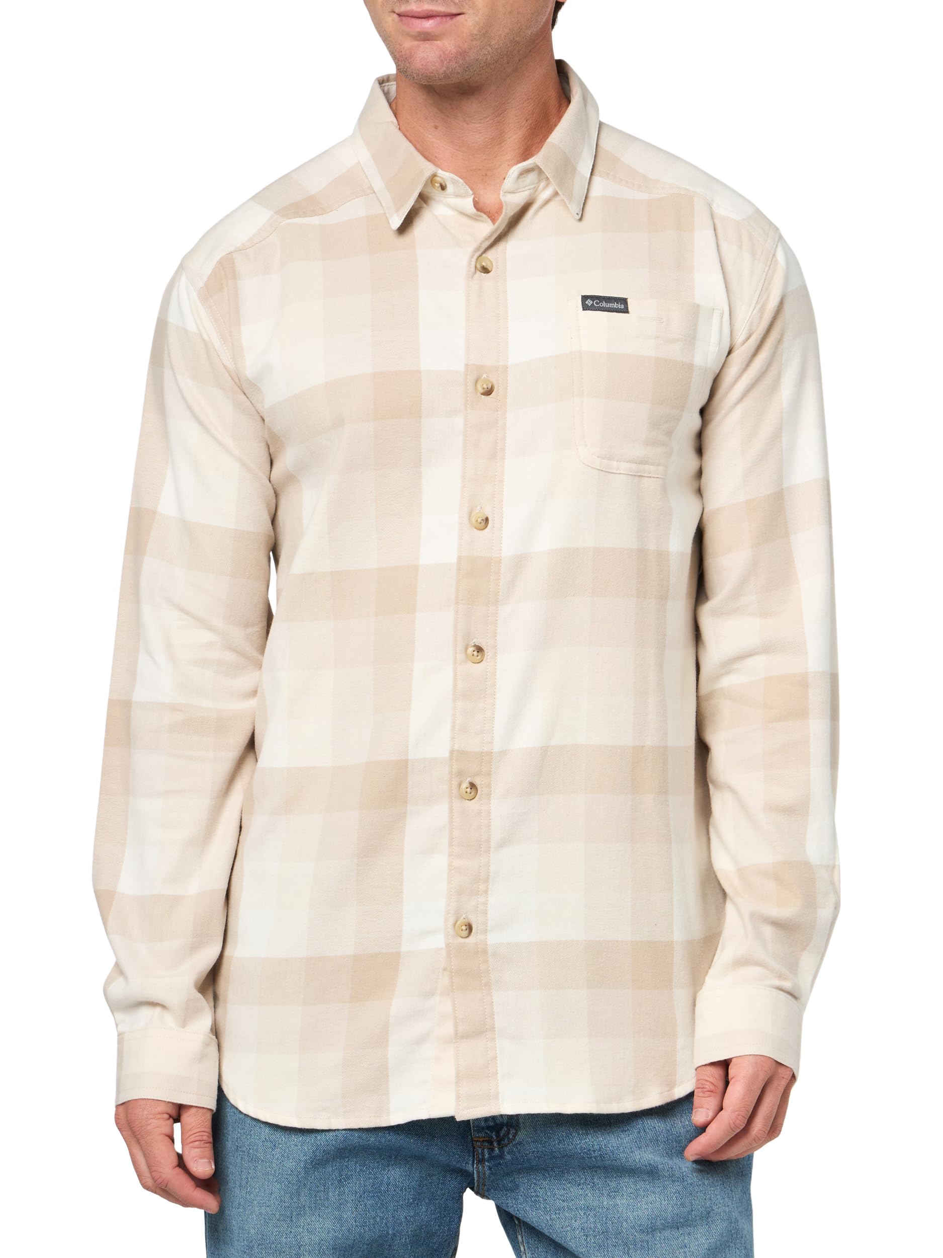 Columbia Mens Cornell Woods Flannel Long Sleeve Shirt, Dark Stone Multi Buffalo Check, 3X Image