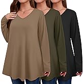 Evervibe 3 Pack Women's Plus Size Tunic Tops V Neck Long Sleeve Shirts Loose Fit Casual Flowy Tees with Leggings