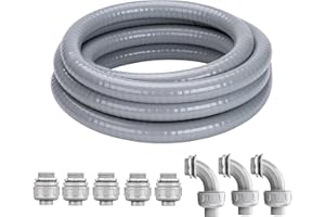 Geowaky 1 Inch 25 FT Liquid-Tight Conduit and Connector Kit Non Metallic Flexible Conduit Electrical Kit - 5 Straight and 3 Angle Fittings Included for Electrical Wiring