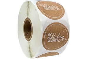 SBLABELS Brown Kraft Holiday Wishes Stickers / 500 Christmas Labels / 1.5" Winter Brown Kraft Envelope Seals/Made in The USA