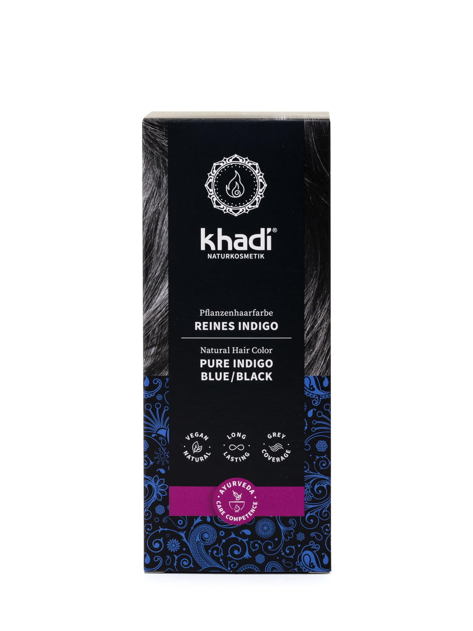 khadi PURE INDIGO Herbal Hair Color - Gives your hair a mysterious deep blue-black shine - 100% herbal & natural - 100g