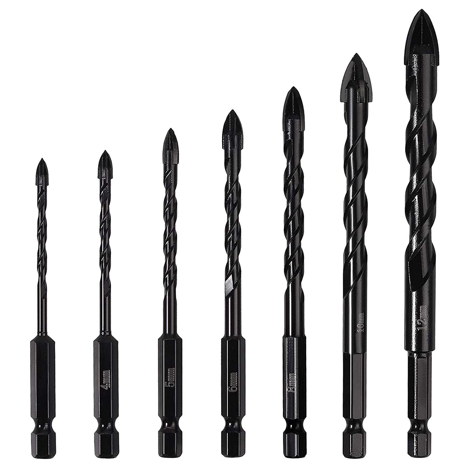 Masonry Drill Bit Set - 3-12 mm Carbide Tip Concrete Ceramic Glass Tile Hex Shank Drilling Bits for Drilling Wood, Brick, Plastic, Cement