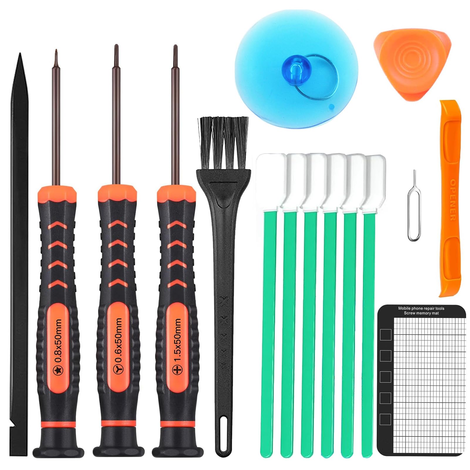Precision Screwdriver Set for iPhone Series and Watch Eyeglasses,Ph000,Y000,Pentalobe P2,Spudger,Tweezers, A Cleaning Brush and A Suction Cup with Sim Card Thimble,to Repair Clean, Replace Parts