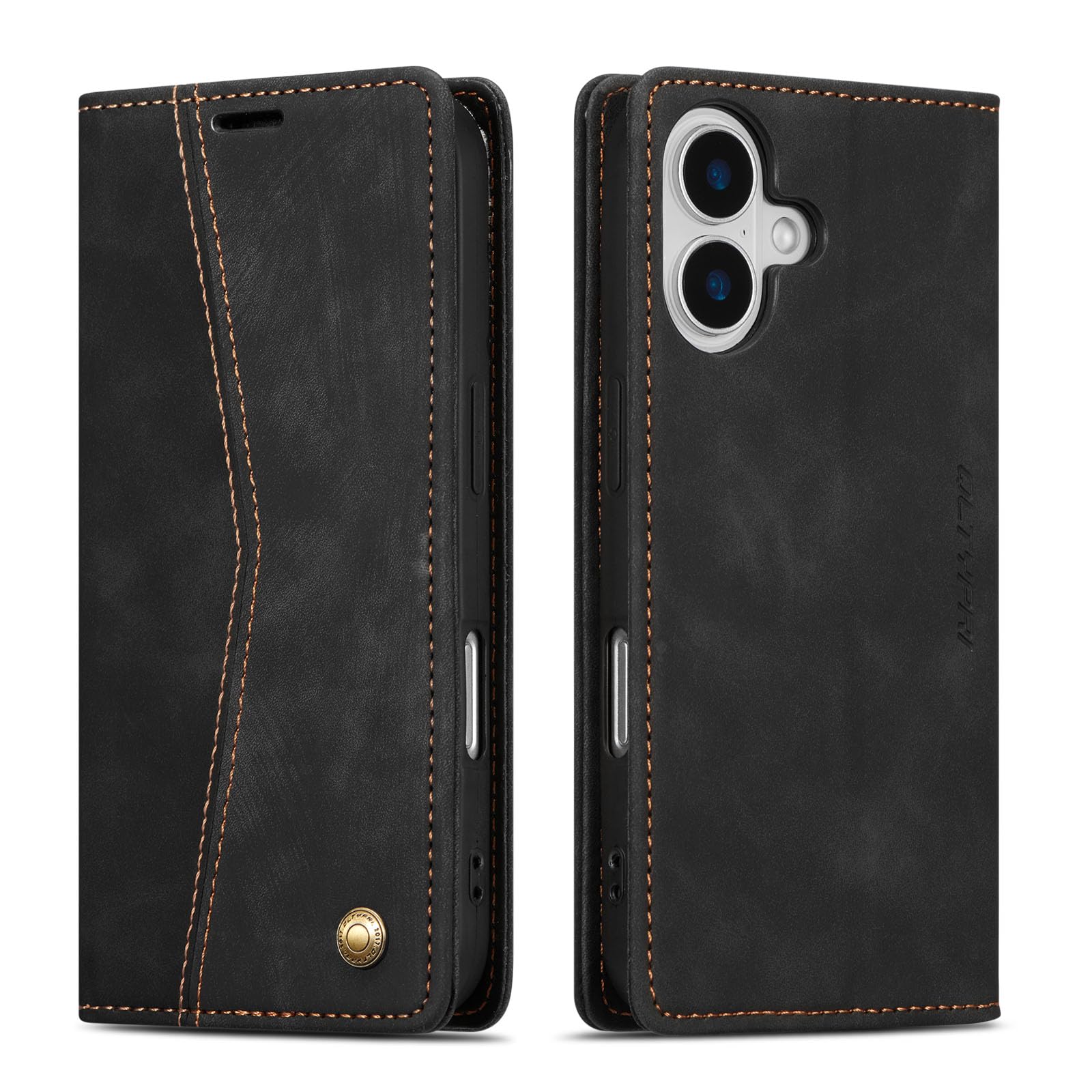 Photo 1 of QLTYPRI for iPhone 17 Case Wallet with Card Holder, Vintage PU Leather Kickstand Magnetic Closure Shockproof Folio Book Cover Case for iPhone 17 - Retro Black