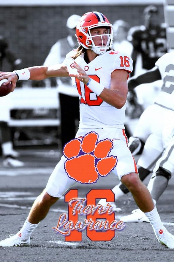 Amazon Com Poster College Football Trevor Lawrence Clemson Tigers Quarterback Tiger Paw Photo National Champs Super Print Sports Outdoors