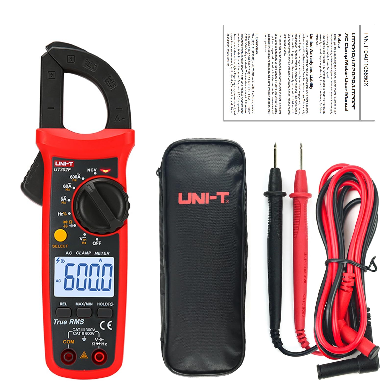 UNI-T UT202F Digital Clamp Meter 6000 Counts Auto Range True RMS Backlight NCV Multimeter