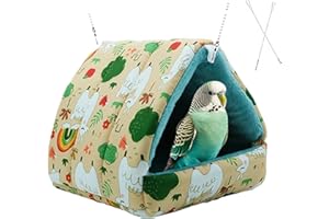 SUSOO Plush Warm Bird Nest House - Hanging Snuggle Bed Velvet Shed Hut Cage Fluffy Hideaway Winter Sleeping Hammock for Parrot Parakeet Conure Cockatiel Budgies Lovebird (Green, L)