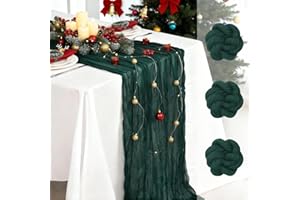 Fixwal 3 Pack Christmas Table Runners, Pleated Boho Gauze Table Runner, Long Semi-Transparent Table Decorations for Parties, Showers, Birthdays and Weddings(35x120 Inch)