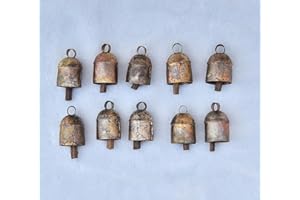 Vivanta Pack of 10, 1 Inch, Rustic Décor Vintage Christmas Decoration Ornaments Bells – Indian Décor Cow Bell for Craft – Small Tiny Mini Gold Tin Hanging Witch Bells – Jingle Bells for Crafts