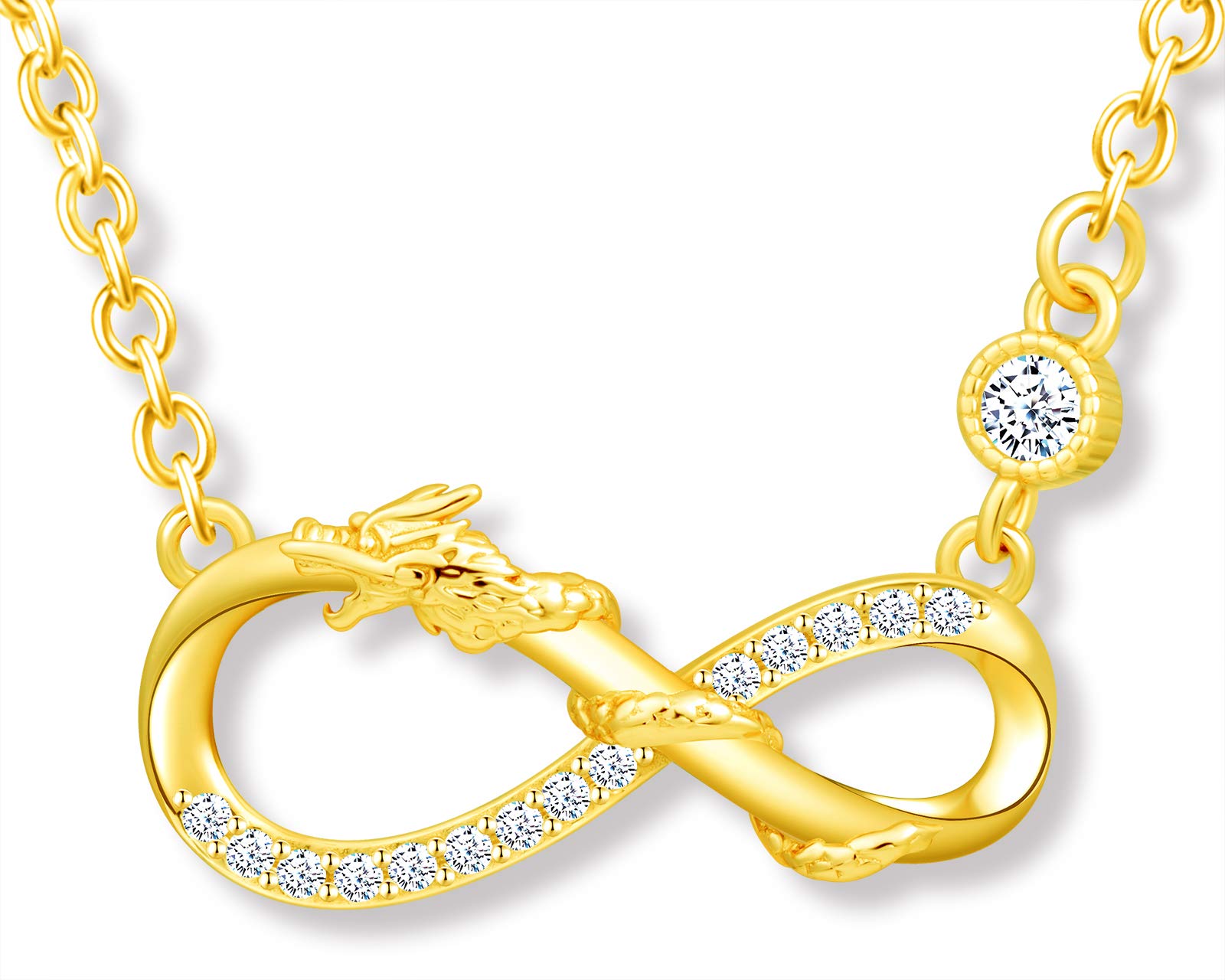 MicLee Women's girl's Necklace pendant, 925 Sterling Silver necklace, Cute dragon and infinity symbol necklace, Unique animal design necklace pendant, Inlaid zircon, shining pendant, gold