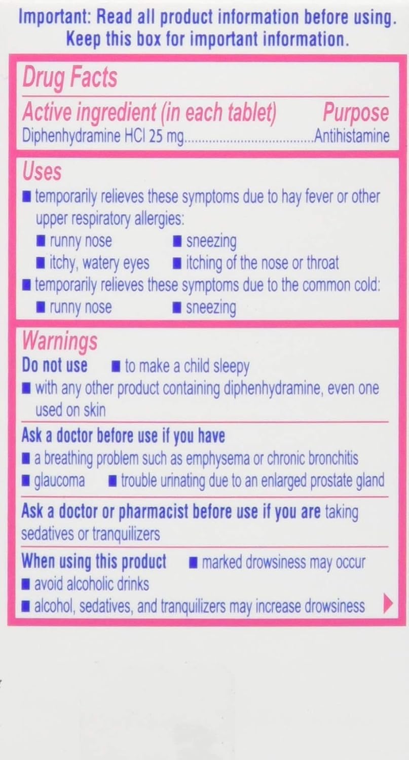Benadryl Ultratabs Antihistamine Allergy Relief Tablets, Diphenhydramine HCl 25mg, 100 ct: Health & Personal Care
