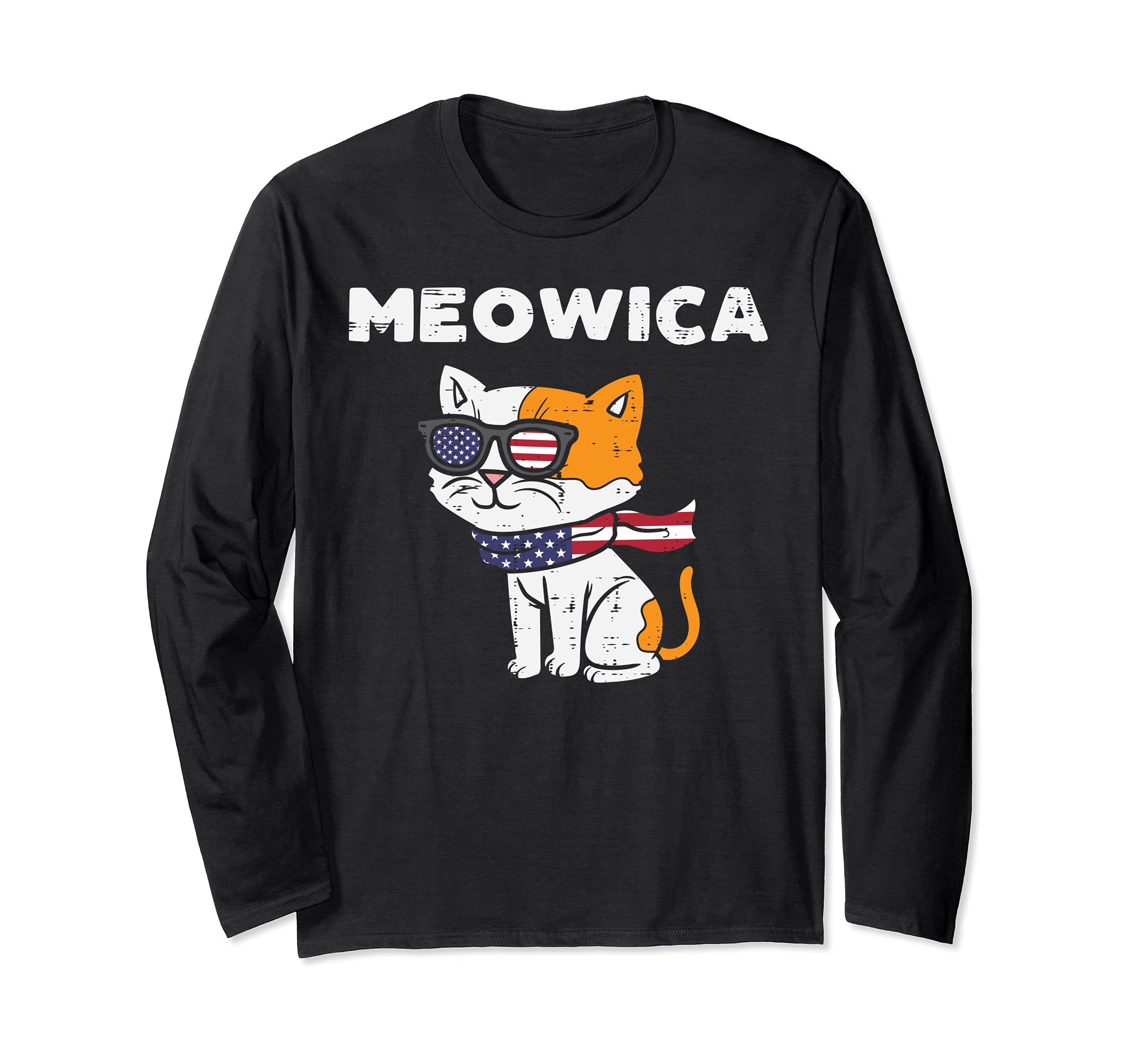 Meowica Cat Kitten American Flag USA Pet 4th Of July Fourth Long Sleeve T-Shirt