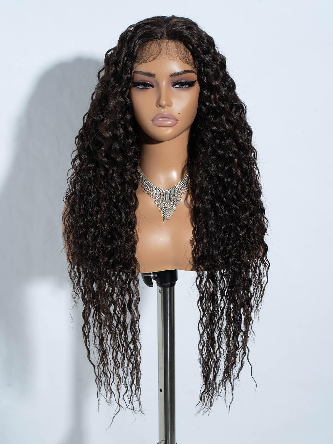 Joedir Long Deep Curly Wavy Lace Front Wig Dark Brown Synthetic Wigs for Women Glueless Lace Wig 30 Inch Middle Part Natural Looking Heat Resistant Fiber Wig for Daily Party Use โ image 1