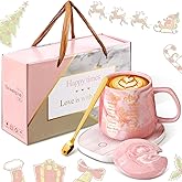 Nitial Bible Verse Coffee Mug Warmer Set for Women Pink Christian Gifts Marble Mug Warming Plate Appreciation Gifts for Teacher Coworker Volunteer Birthday