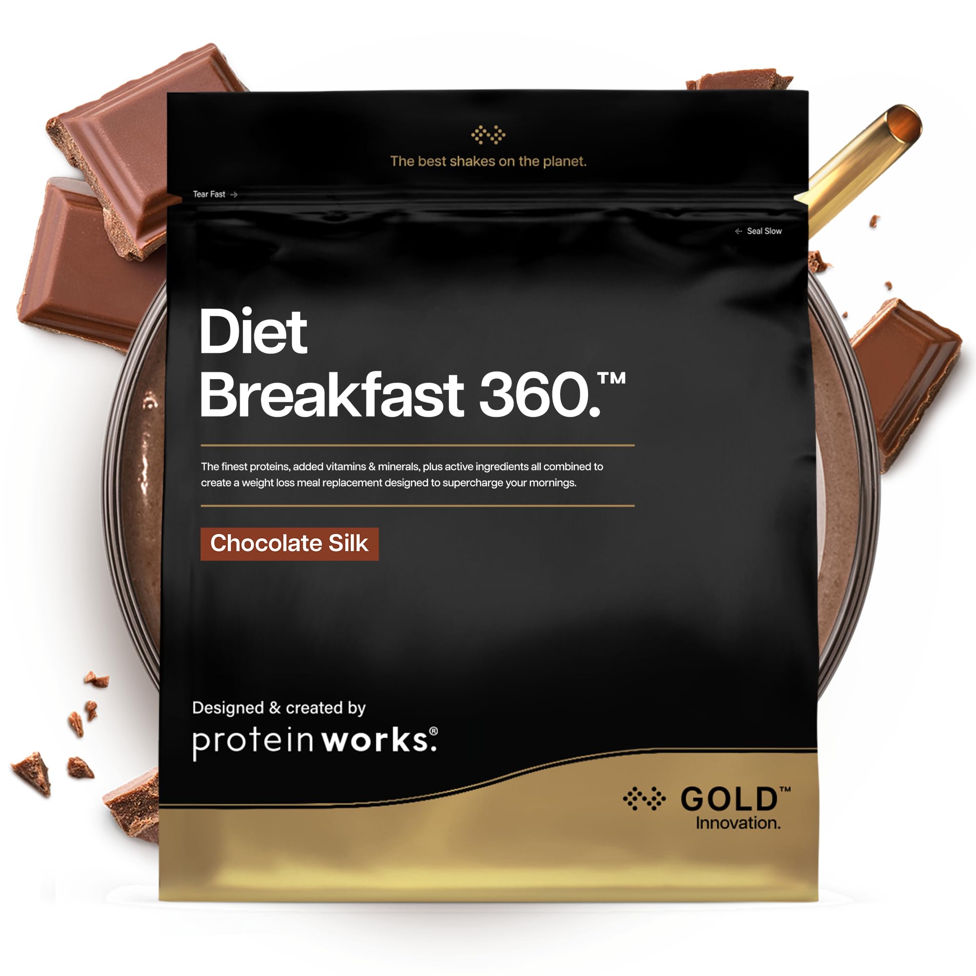 Protein Works | Diet Breakfast 360 - GOLD Innovation, On-the-Go Healthy Weight Loss Meal Replacement Shake, Added Caffeine, Low Sugar, Chocolate Muffin, 36 Servings, 2kg