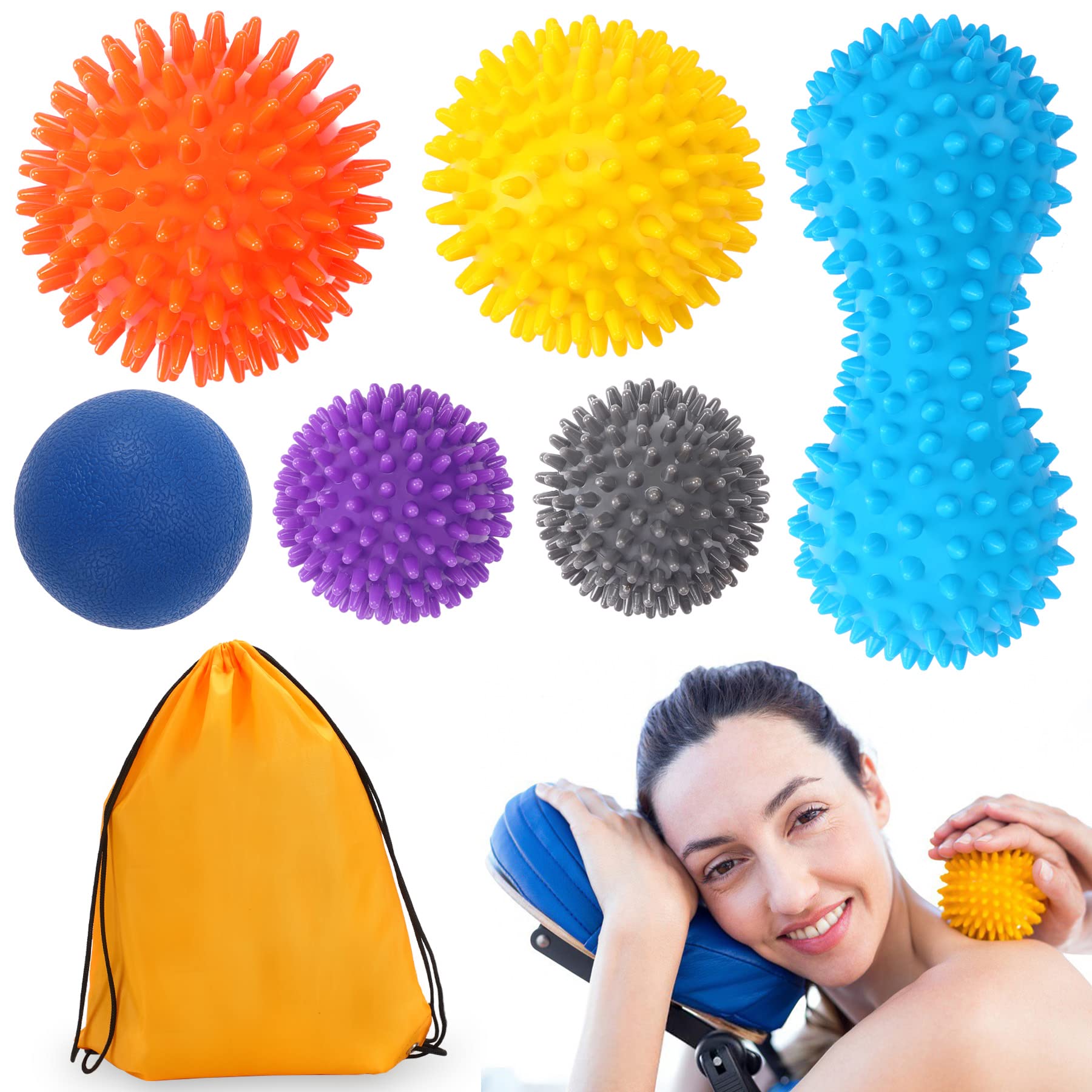 ​Massage Ball, SANNIX Spikey Ball Massage, Set of 6 for Pressure Reflex Therapy and Trigger Point Massage for Muscle of Foot, Back, Leg and Hand