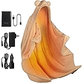 Bearbug Cordless Heated Blanket, Portable Wearable Electric Heated Blanket Shawl Hoodie Battery Operated with Power Bank, Car Charger, Dc Adapter, 3 Heating Level, Machine Washable
