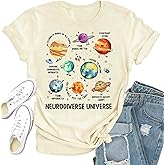 Autism Awareness Shirt Women Neurodiverse Universe Graphic T-Shirts Special Education Teacher Tee Mental Health Tops