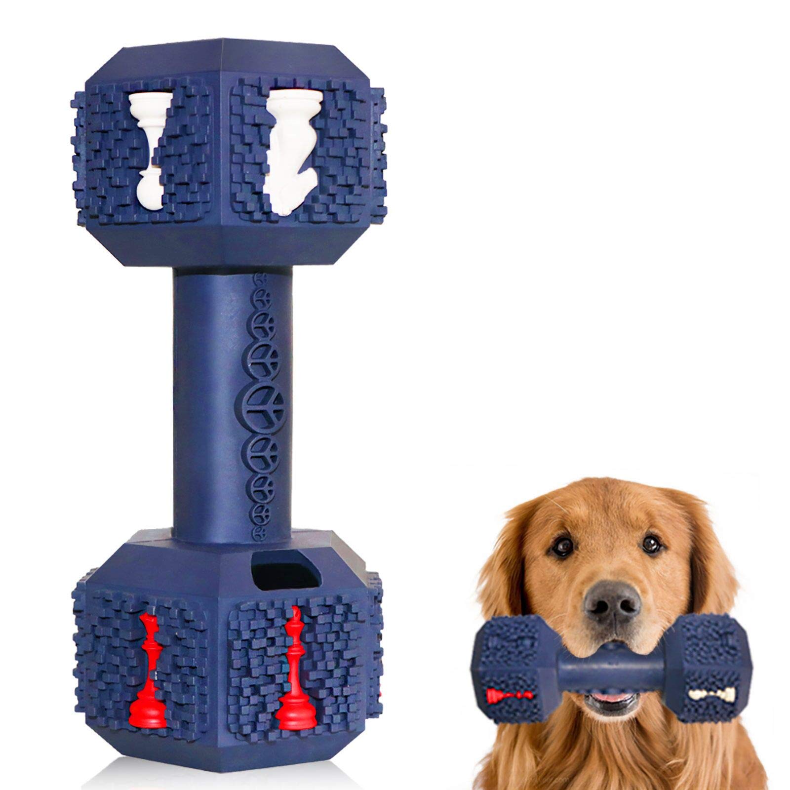 M.C.works Dog Chew Toys for Average Chewers Indestructible Dog Toys Tough Natural Rubber Toy for Small Medium Dogs, Dumbbell Shape, Medium.