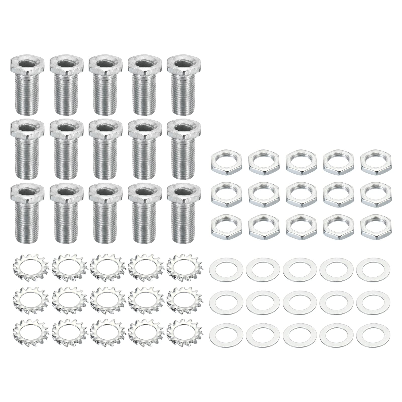 PATIKIL M10 Thread 22mm Tall Hex Hollow Screw Bolts, 4 in 1 / 60Pieces Through Hole Bolt Chandelier Fasteners with Hex Nut and Gasket