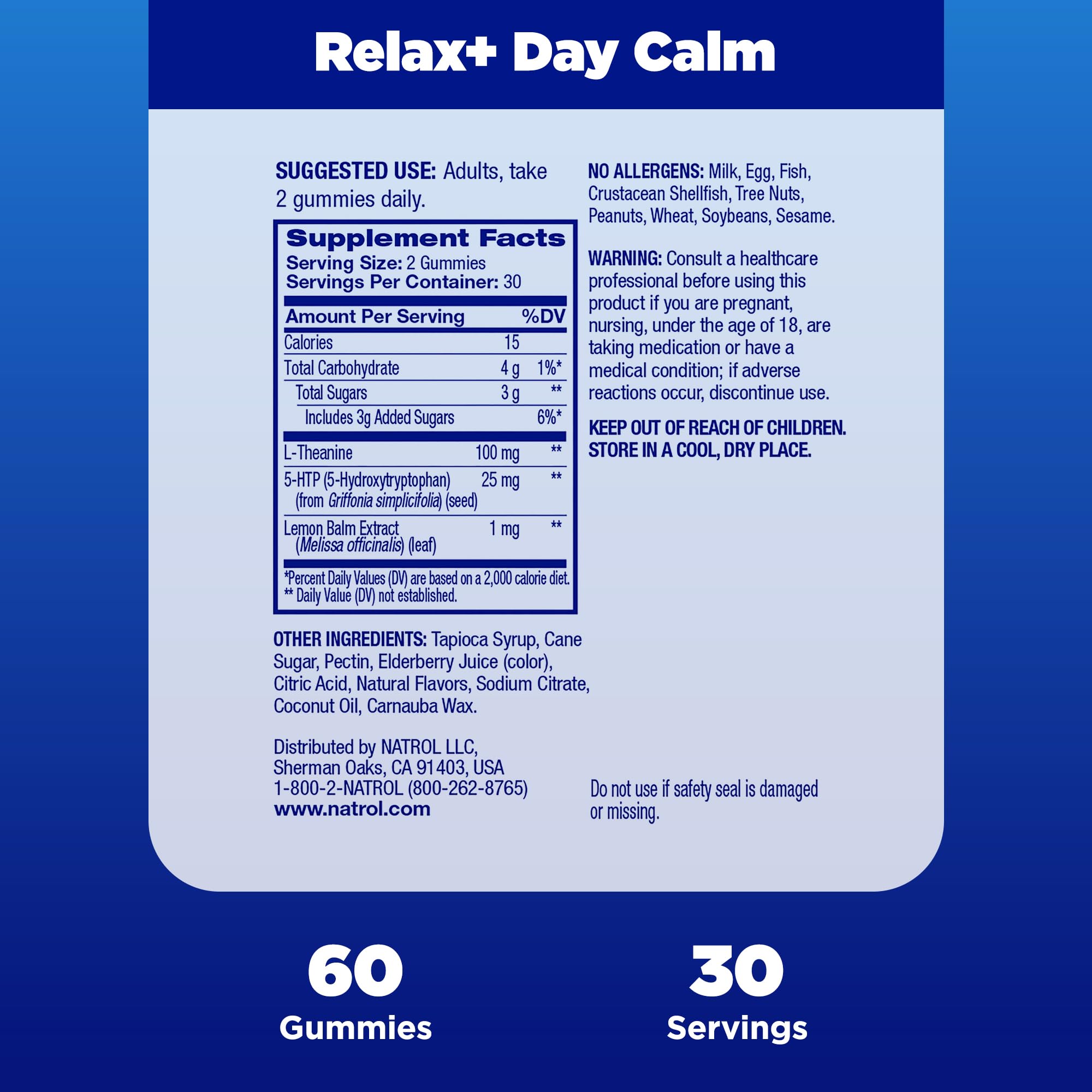Natrol Mood+ Stress Relax+ Day Calm Gummies for Occasional Stress, Tropical Fruit Punch, 60 Count, 60 Day Supply